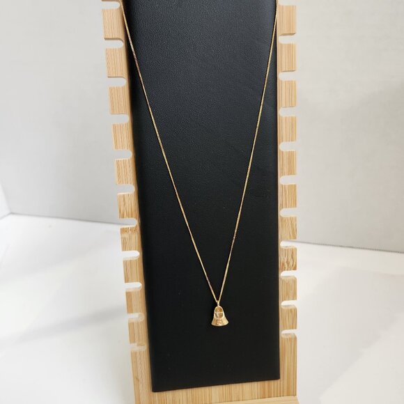[SOLD] 1980's 14k Textured Gold Moveable Bell w/ Real Diamond Pendant Necklace - Picture 3 of 15